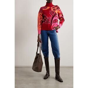 FARM Rio Cutout intarsia-knit turtleneck sweater